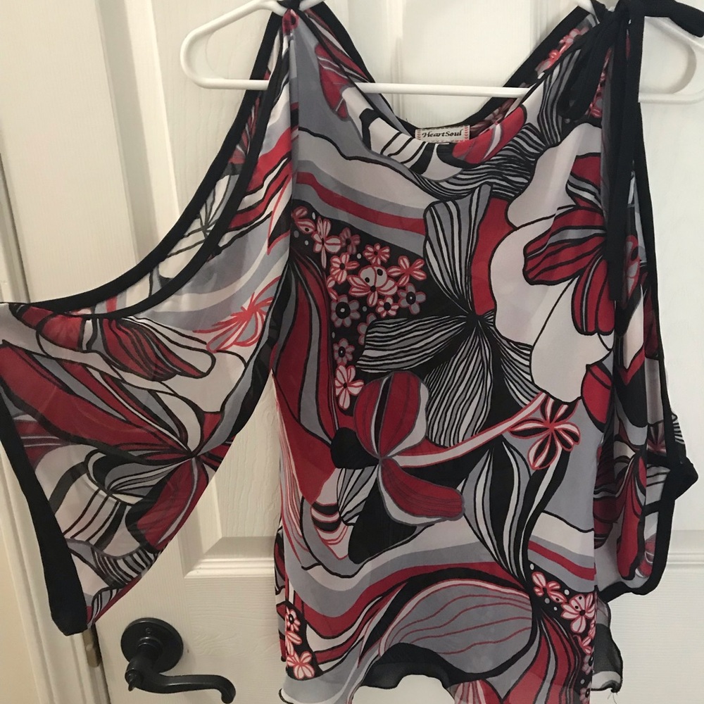 Cold shoulder flared sleeves sheer top